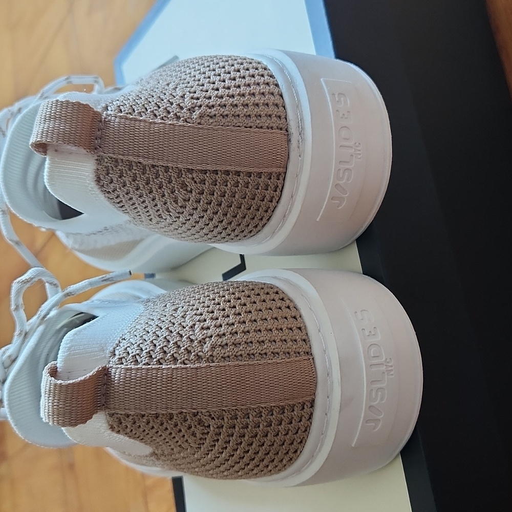 J Slides NYC white/nude Duchess lace-up knitted sneakers - Picture 3 of 14